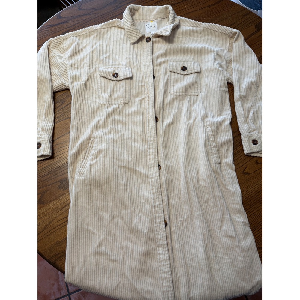 Le Lis Collection Cream Corduroy Longline Shacket Shirt Jacket SJ6853-1 Large